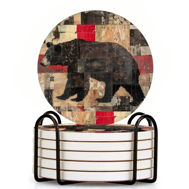 Set of 6 Ceramic Coasters with Holder O34816