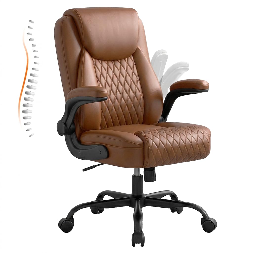 Brown PU Leather Office Chair with Flip-up Arms I550012