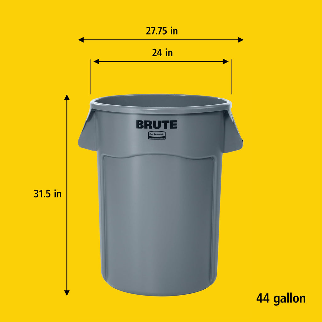 44-Gallon Gray Heavy-Duty Round Trash Container F9464