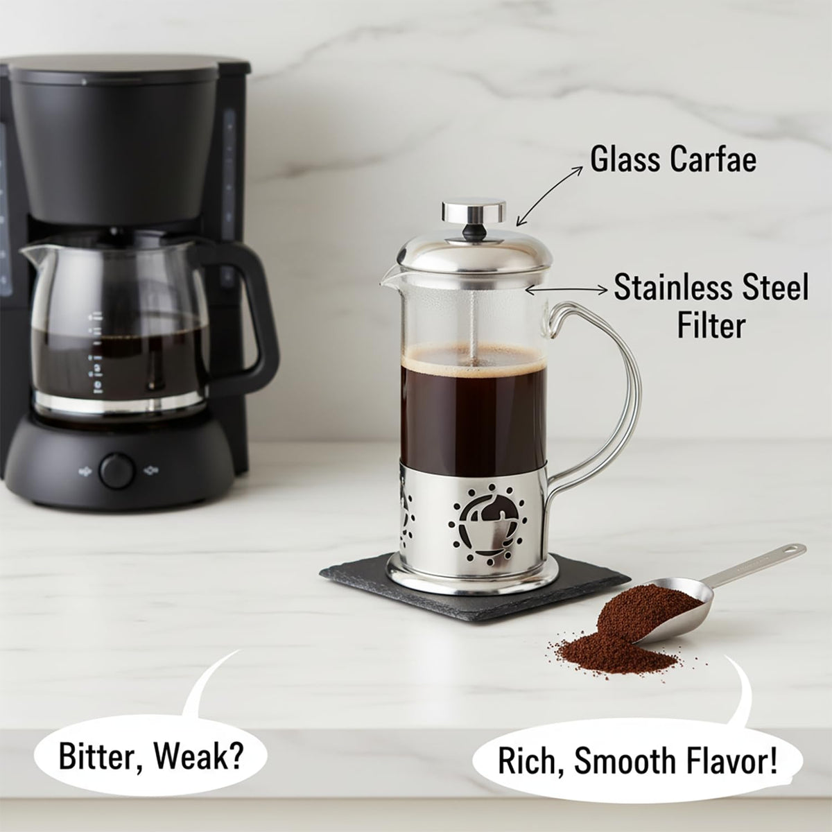 12 oz Glass Stainless French Press Coffee Maker N895