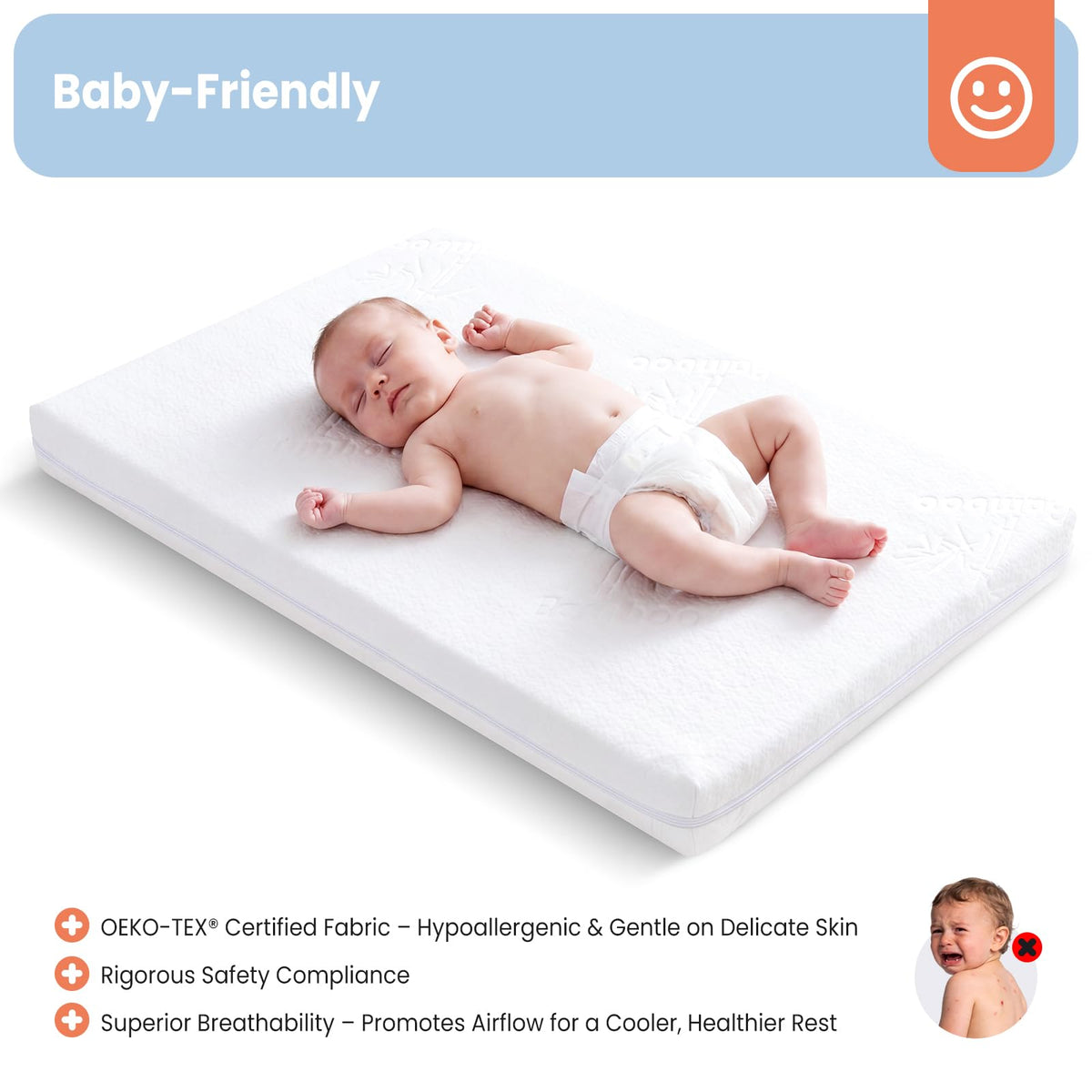 2" Thick Dual Sided Gel Memory Foam Bassinet Mattress T801690
