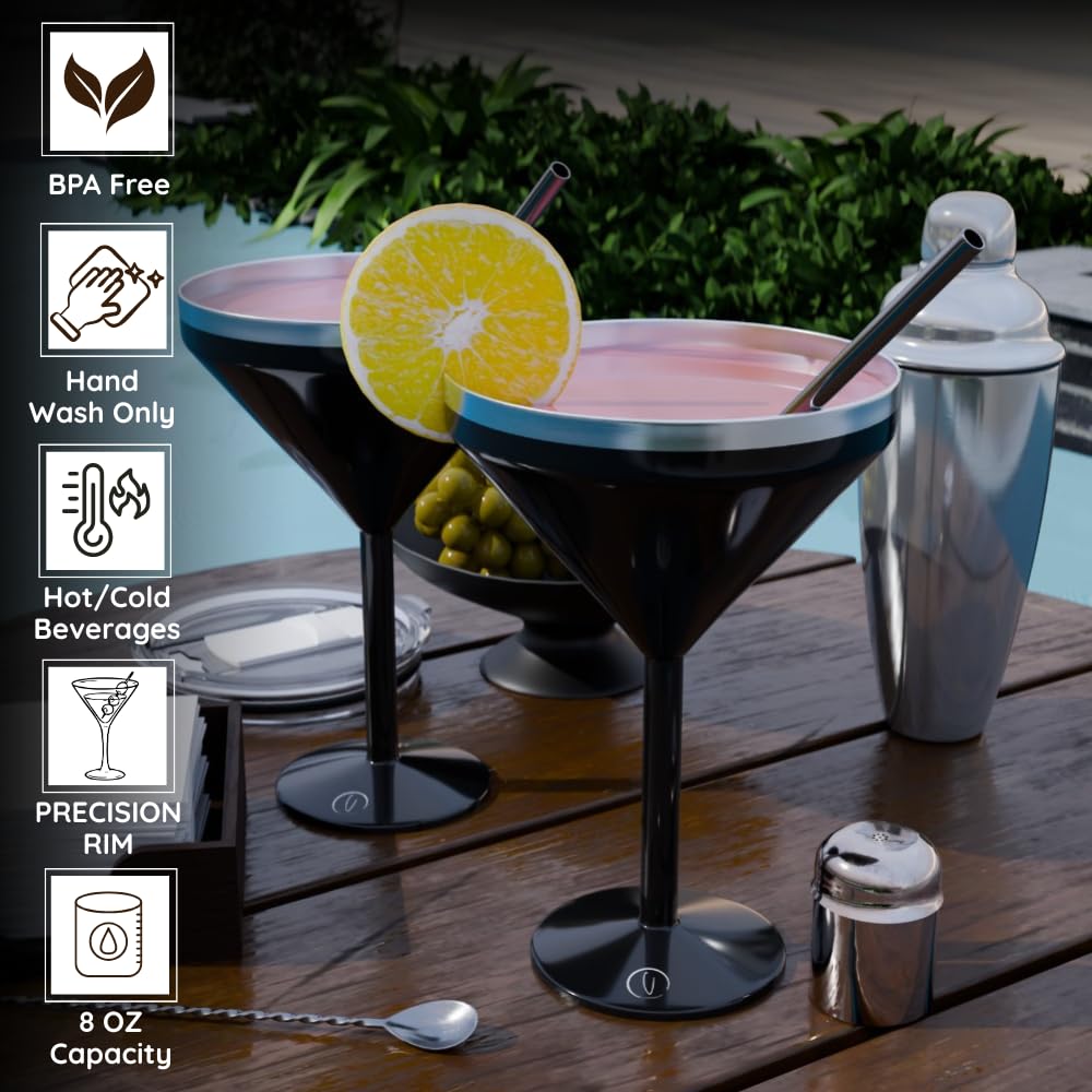 8 oz Stainless Steel Insulated Martini Glass Set of 2 Y3502