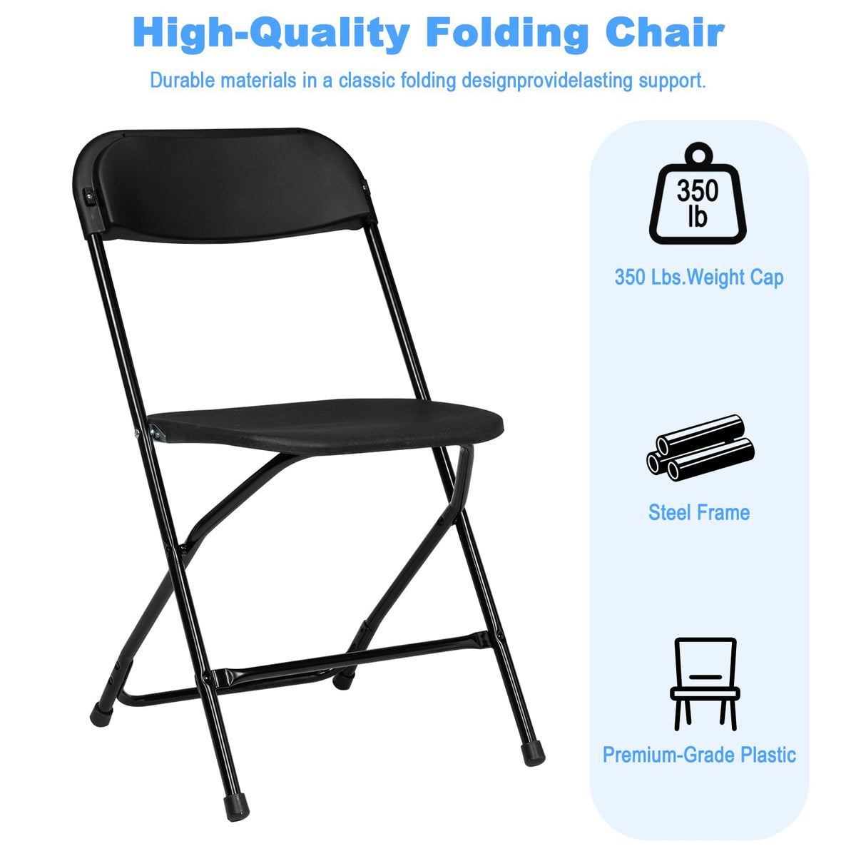 Black 100 Pack Plastic Folding Chairs with Steel Frame X579