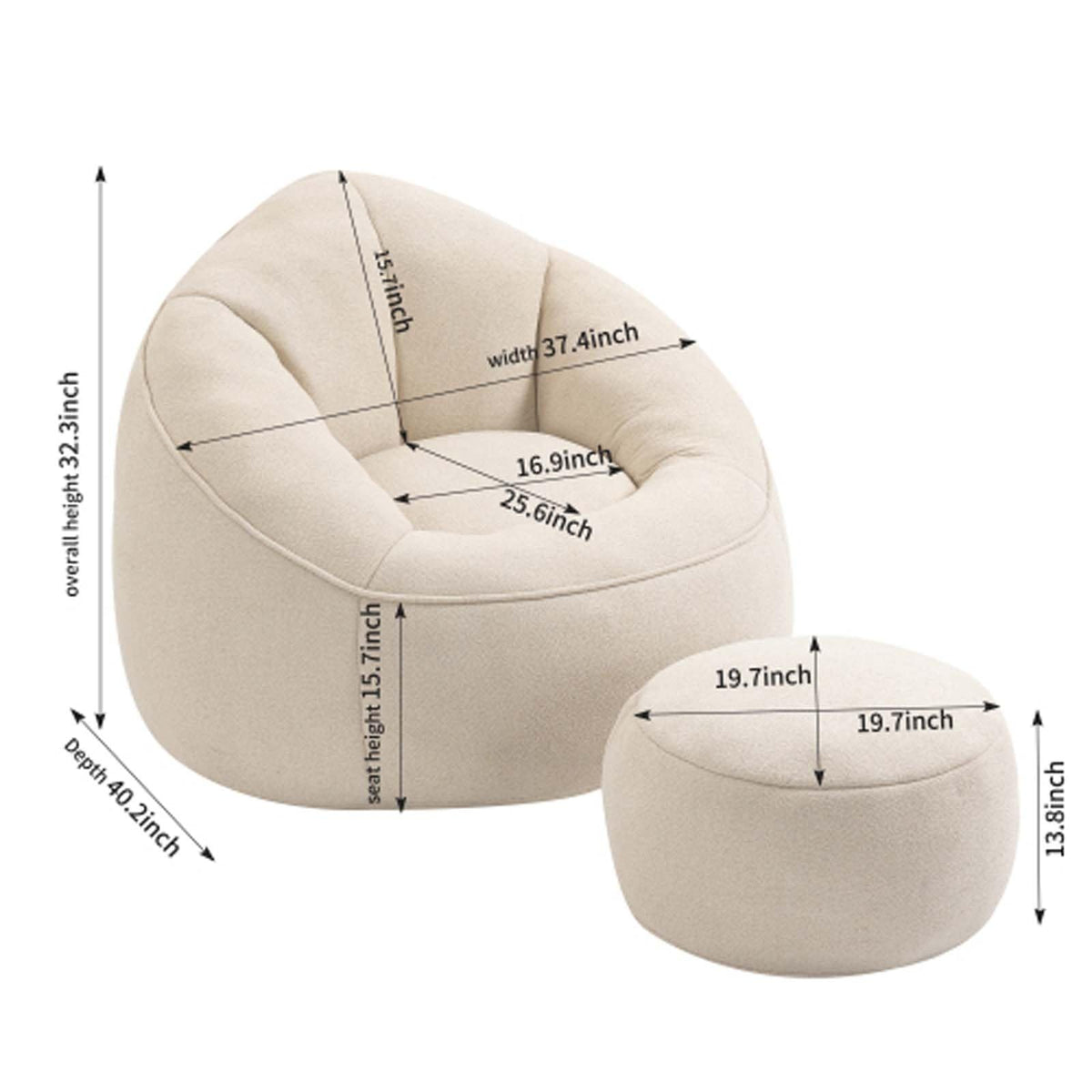 Yellow Memory Foam Bean Bag Chair with Footrest C88257