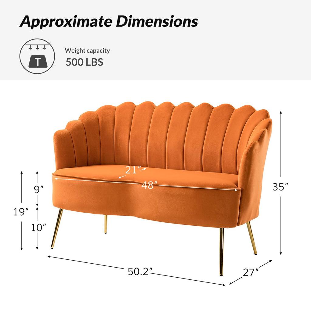 Orange Velvet 2-Seater Loveseat Sofa with Gold Metal Legs K235654
