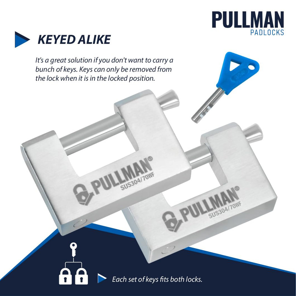 Heavy Duty Keyed Alike Padlocks with 4 Keys 2 Pack 70mm L274