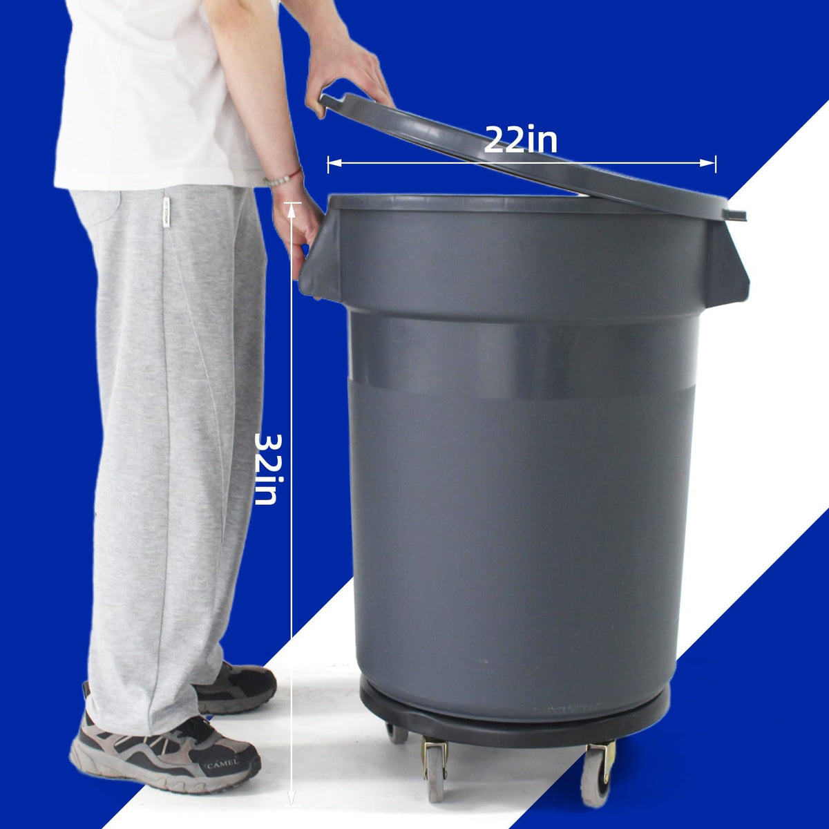 32 Gallon Grey Outdoor Trash Can with Lid and Wheels V331