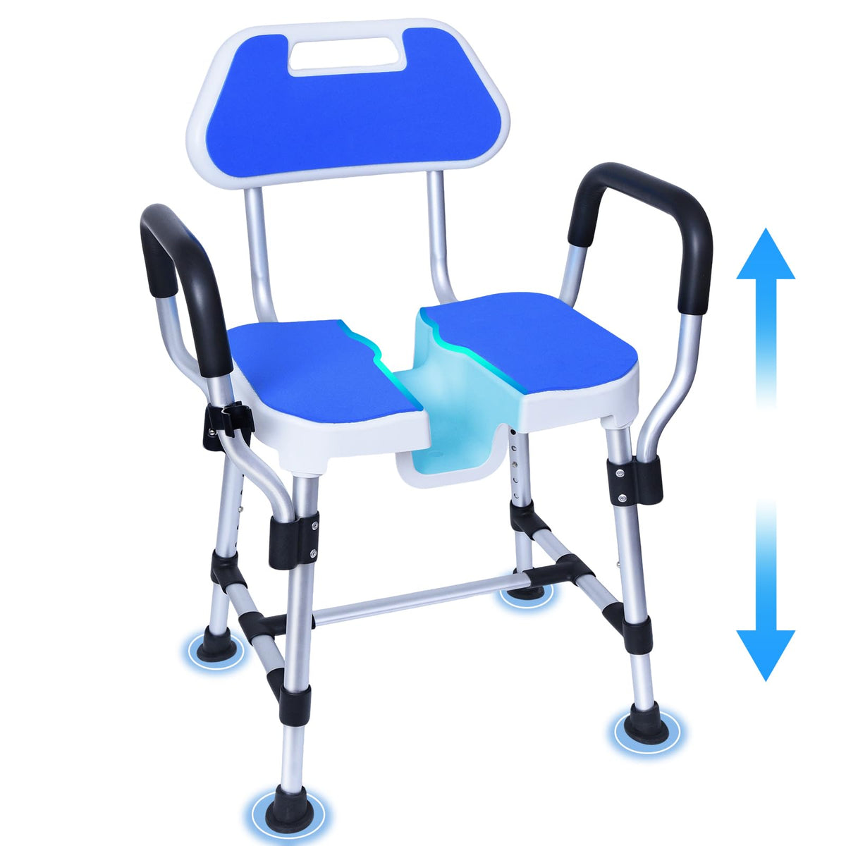 U-Shaped Shower Chair, 400 lbs Capacity, Adjustable Height, Blue M259