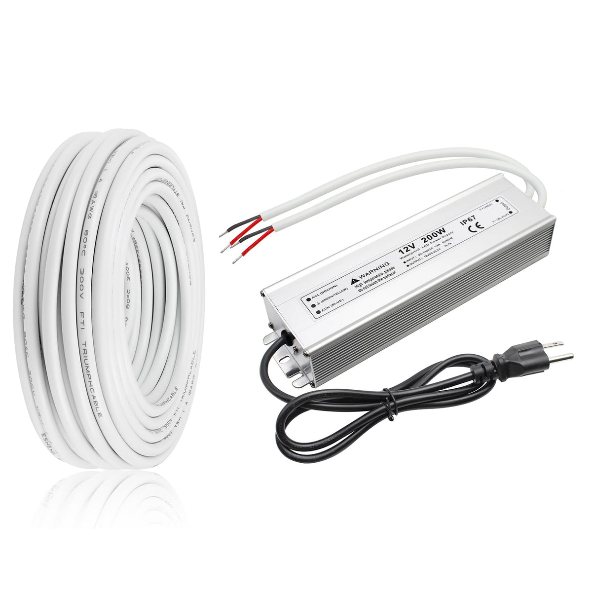 200W 12V LED Power Supply & 50FT 18 Gauge Wire G73793
