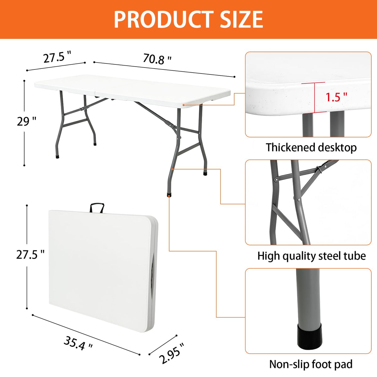 6ft Heavy Duty Portable Plastic Folding Table M31681