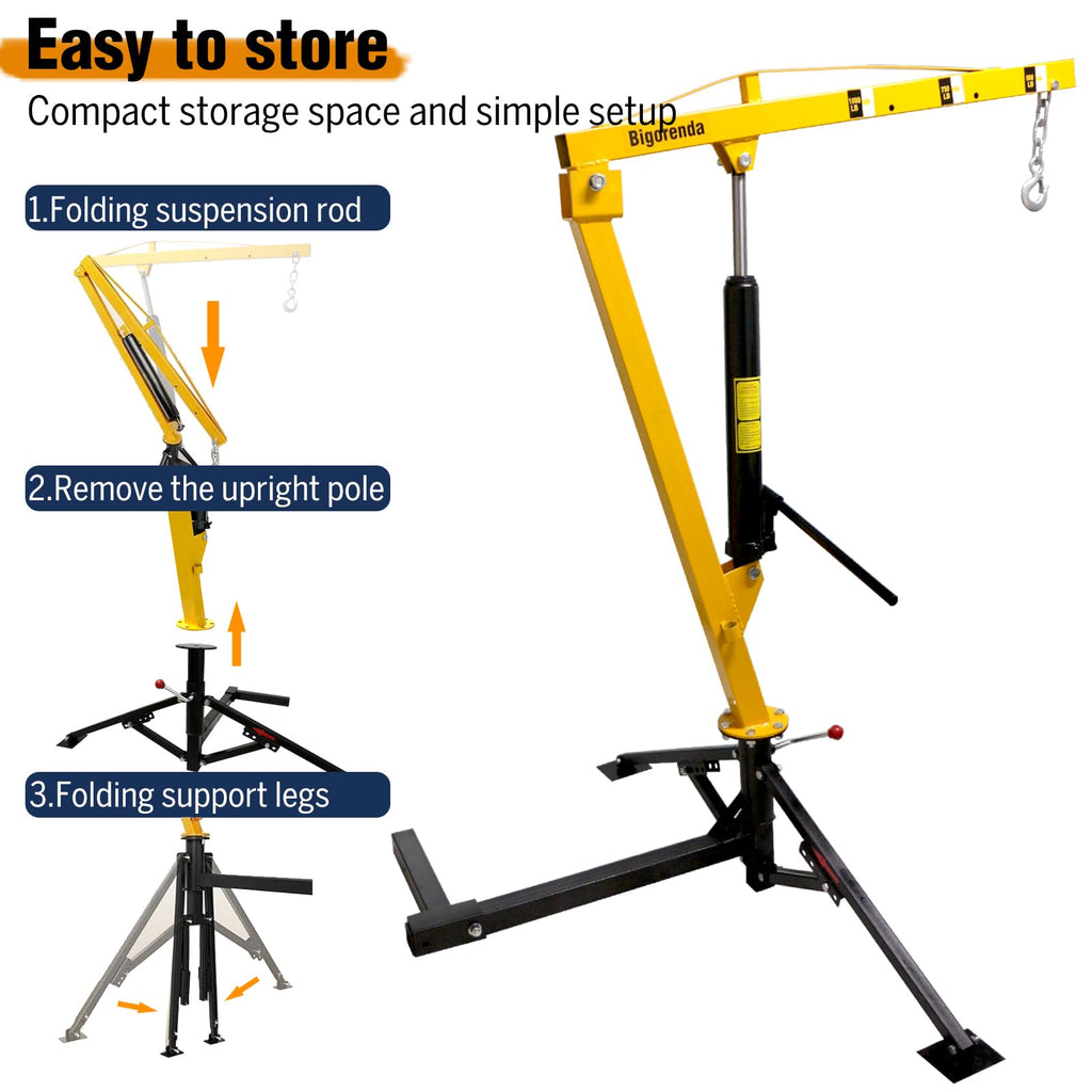 1000lb Capacity Hydraulic 360° Swivel Truck Crane S8638