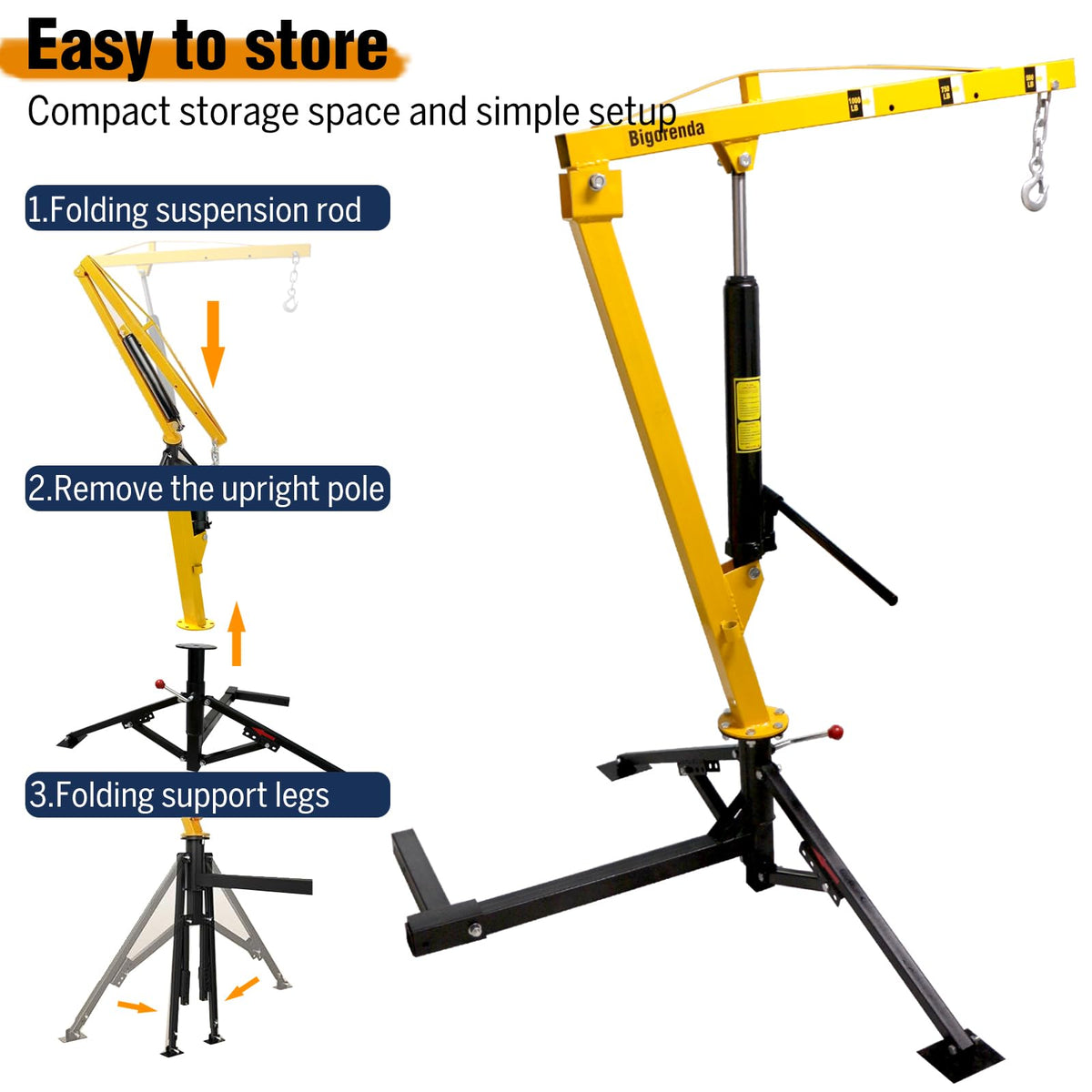 1000lb Capacity Hydraulic 360° Swivel Truck Crane S8638