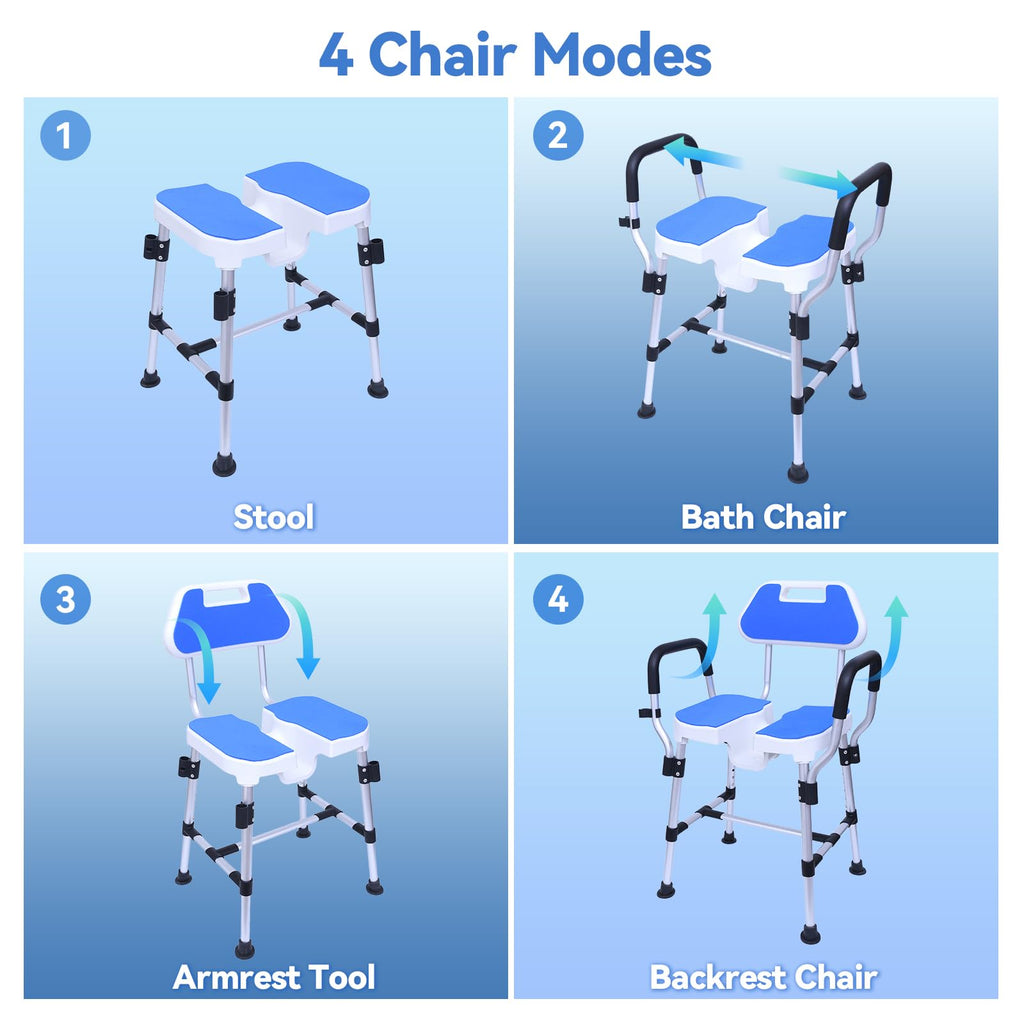 U-Shaped Shower Chair, 400 lbs Capacity, Adjustable Height, Blue M259