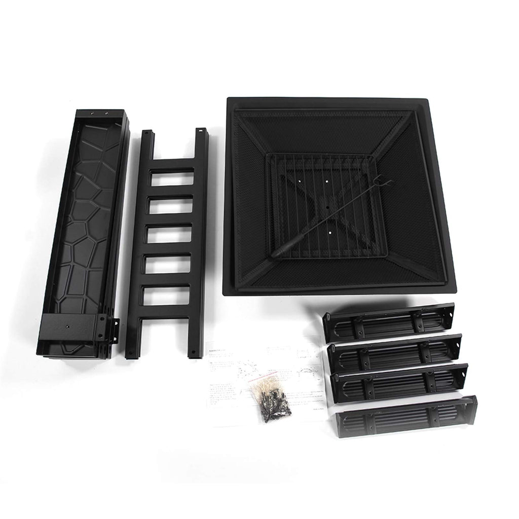 Black 32" Wood Burning Fire Pit Table with Grate, Poker and Spark Screen Cover V376