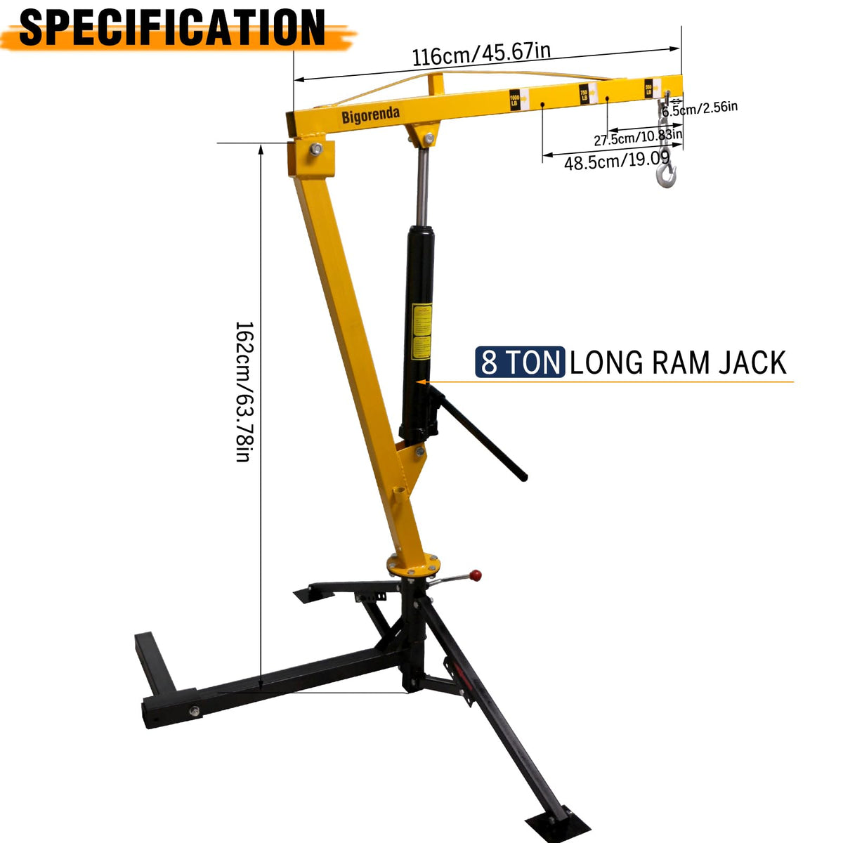 1000lb Capacity Hydraulic 360° Swivel Truck Crane S8638