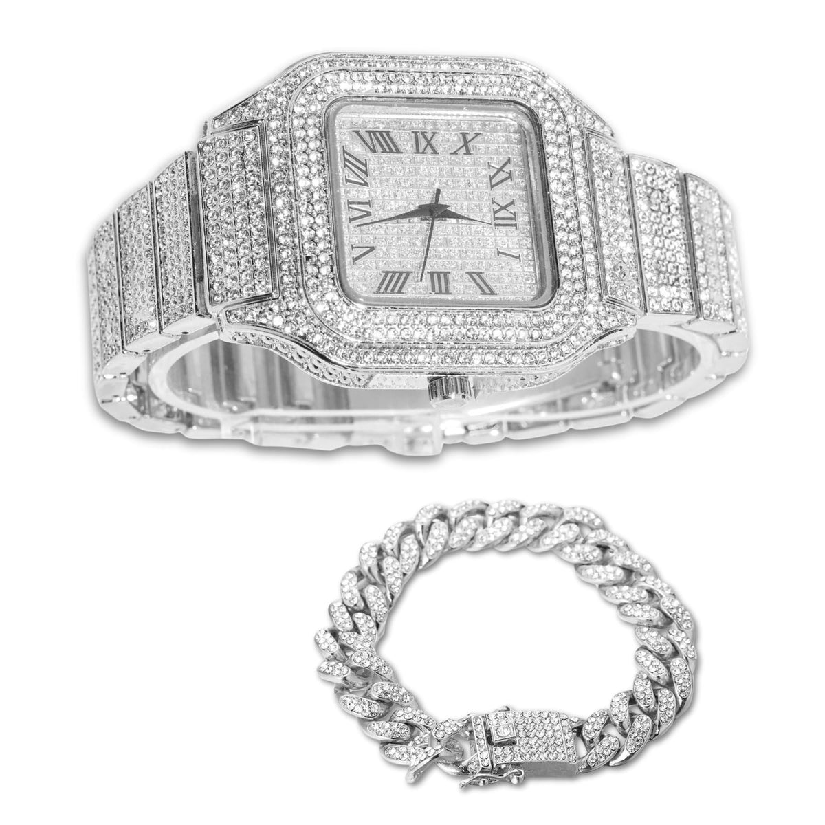 Men's Watch 18K Gold Platinum Plated 40MM Square Dial Diamond Wristband N30267