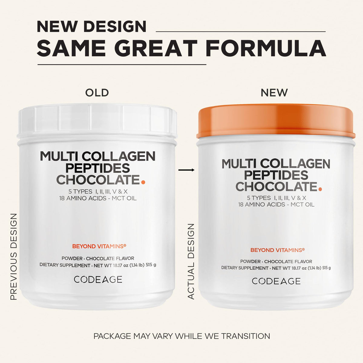 Multi Collagen Protein Powder, MCT Oil, Chocolate, 18 oz H488