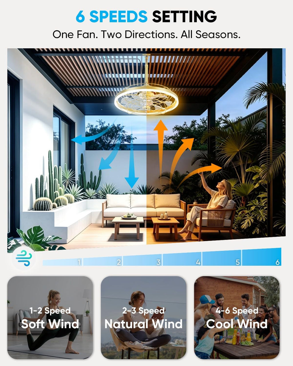 20" Gold Outdoor Ceiling Fan with Light T289