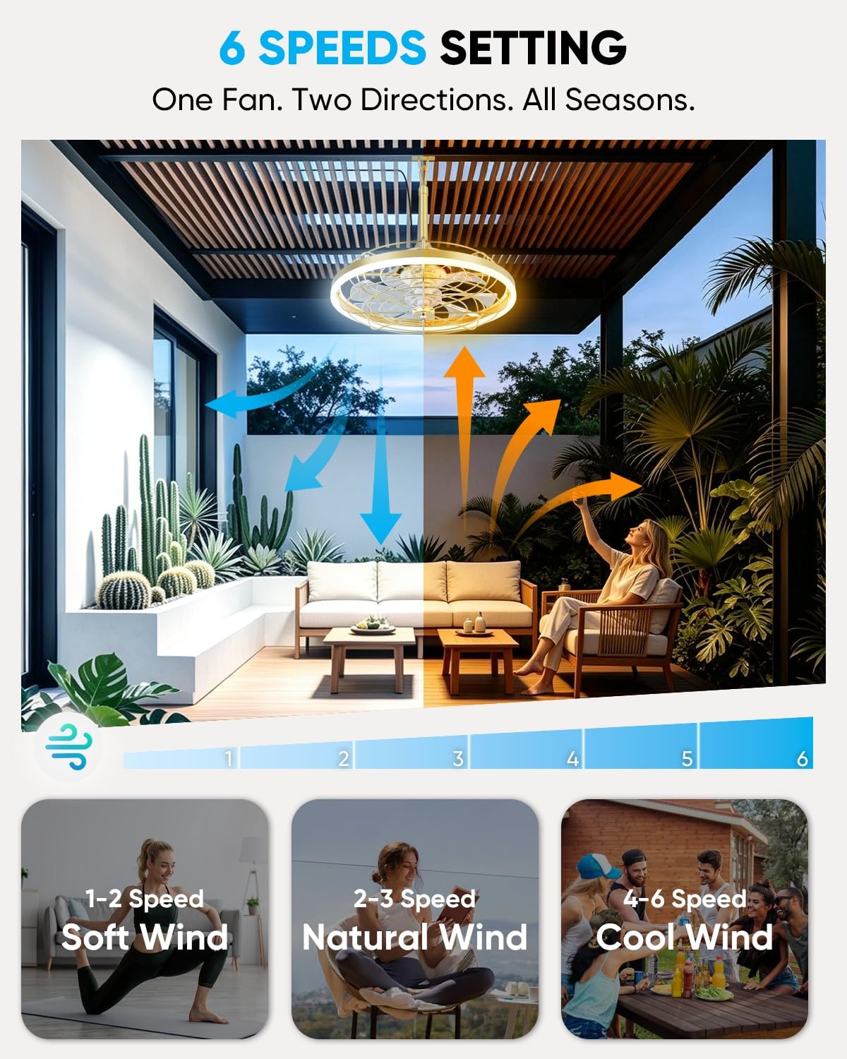 20" Gold Outdoor Ceiling Fan with Light T289