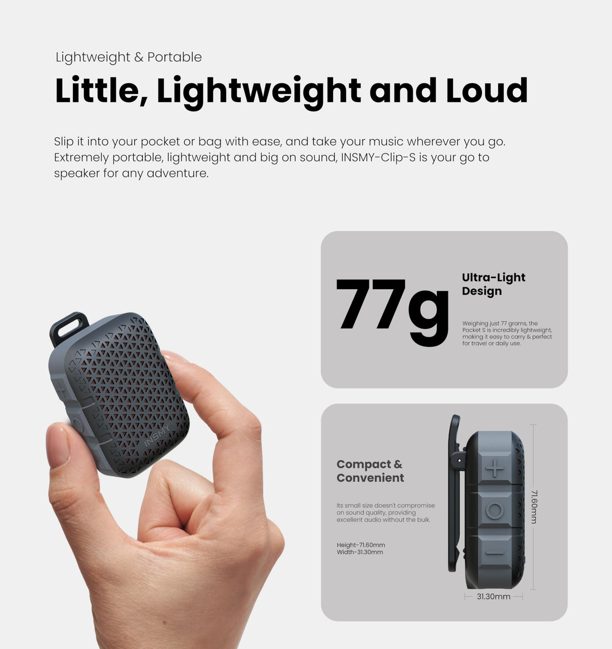 Wearable Bluetooth Speakers IP67 Waterproof Clip On Small Speaker X572356
