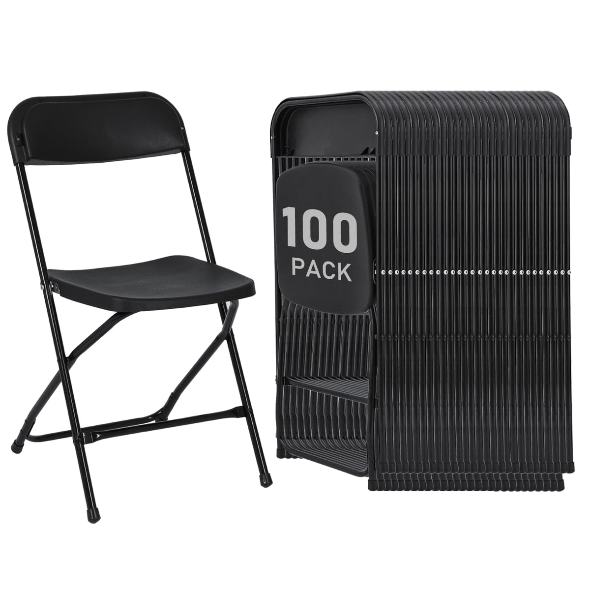 Black 100 Pack Plastic Folding Chairs with Steel Frame X579