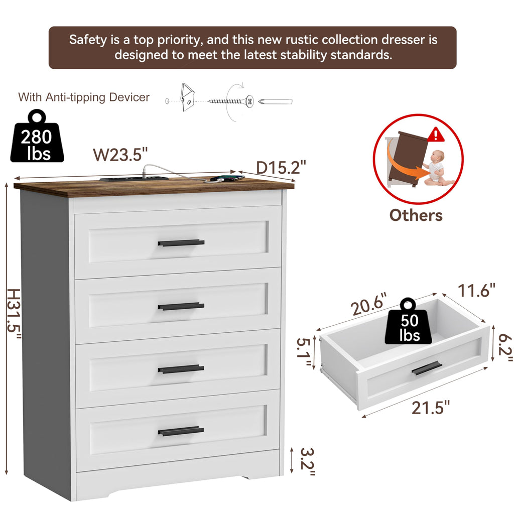 White 4 Drawer Dresser T1089