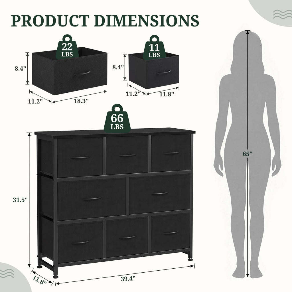 8 Drawer Fabric Dresser with Wood Top M11379