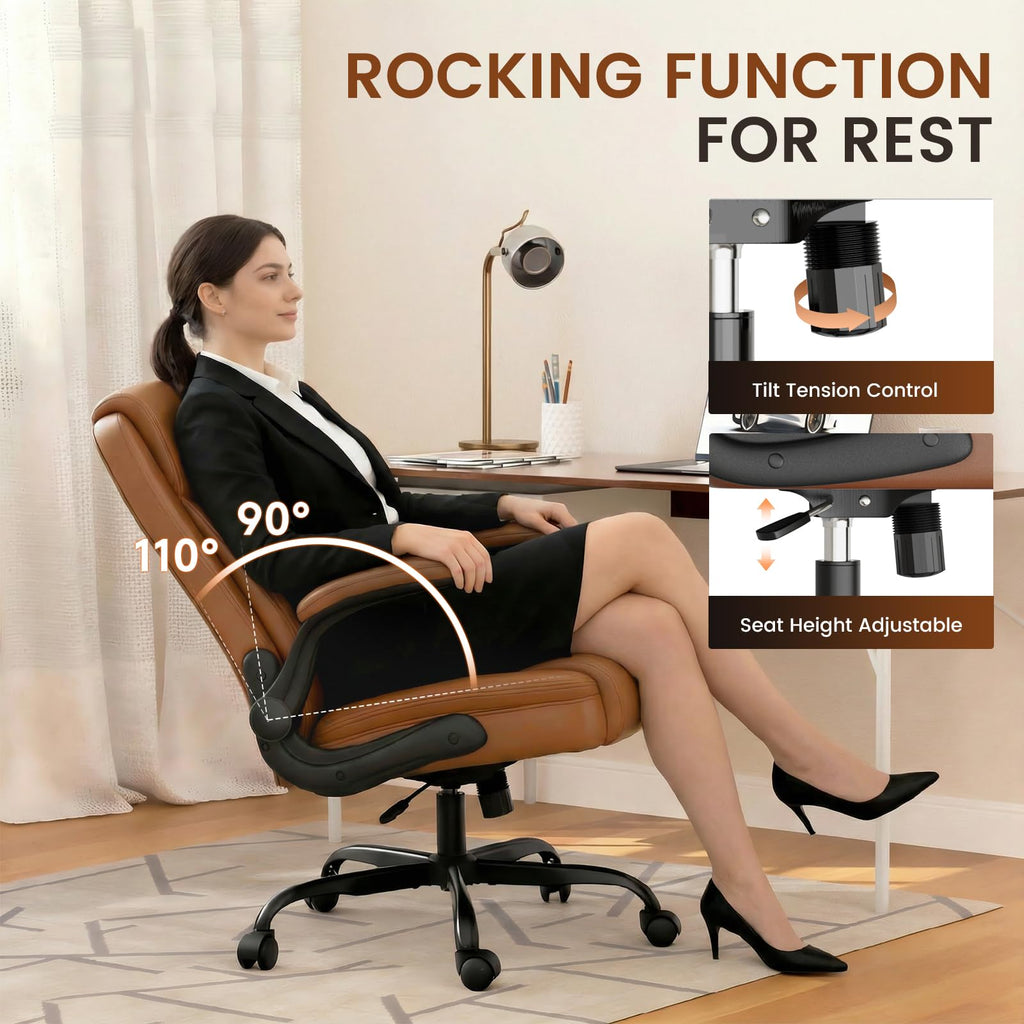 Brown PU Leather Office Chair with Flip-up Arms I550012