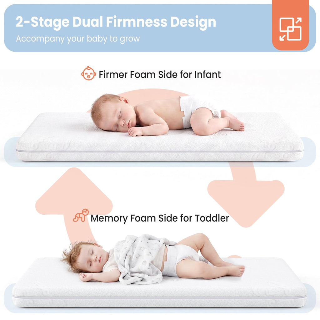 2" Thick Dual Sided Gel Memory Foam Bassinet Mattress T801690