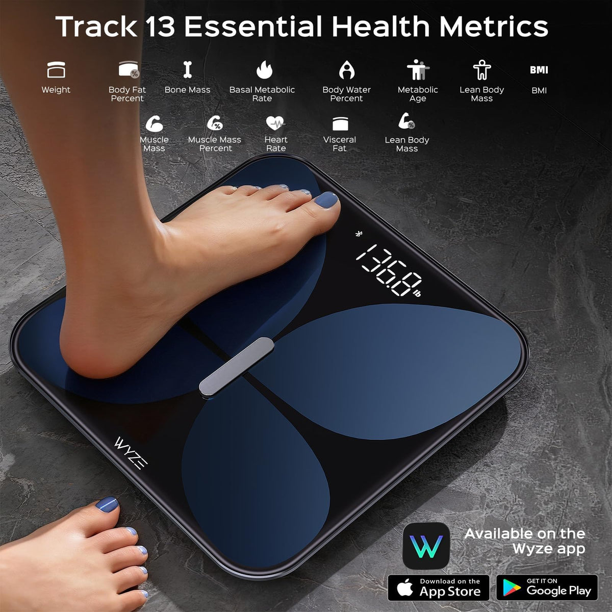 Smart Bathroom Scale, Bluetooth, 400 lbs, Black H334