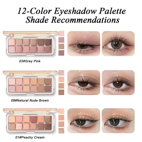 12 Color Grey Pink Eyeshadow Palette with Brush S326287