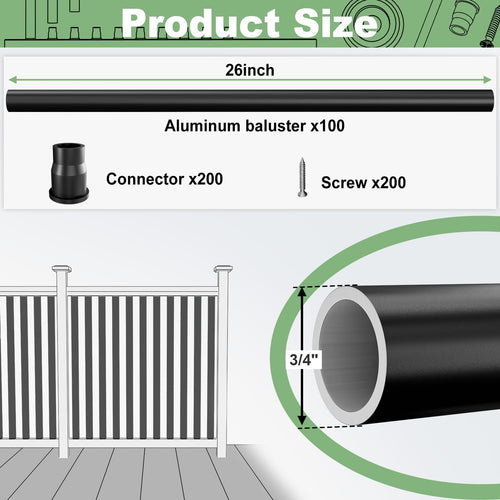 100 Pack 26" Black Aluminum Deck Balusters H97148