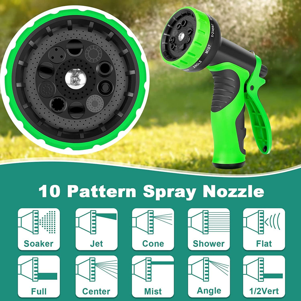 100FT Lightweight Garden Hose with 10-Pattern Nozzle E254
