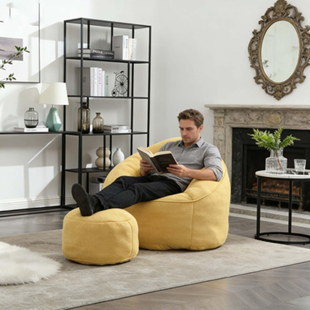 Yellow Memory Foam Bean Bag Chair with Footrest C88257