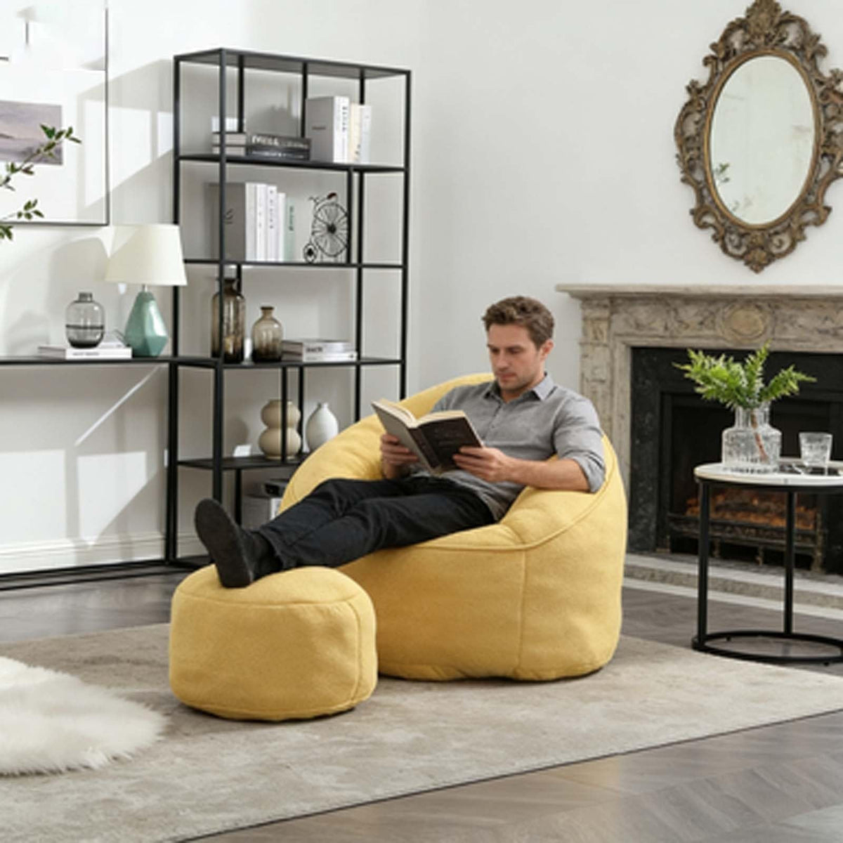 Yellow Memory Foam Bean Bag Chair with Footrest C88257