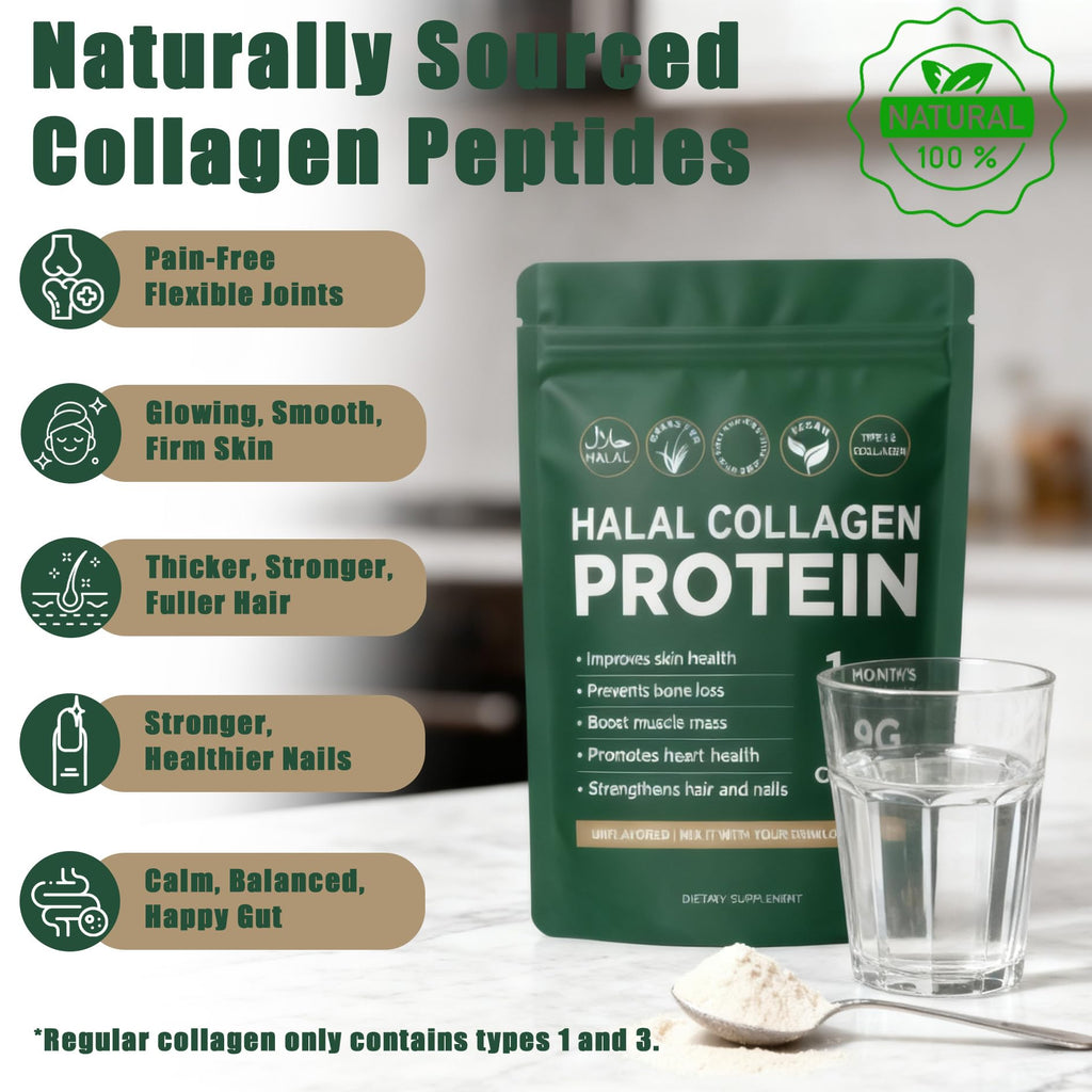 Halal Collagen Protein Powder, Grass Fed Organic Hydrolyzed Peptides, Unflavoured, 30 Servings J147855