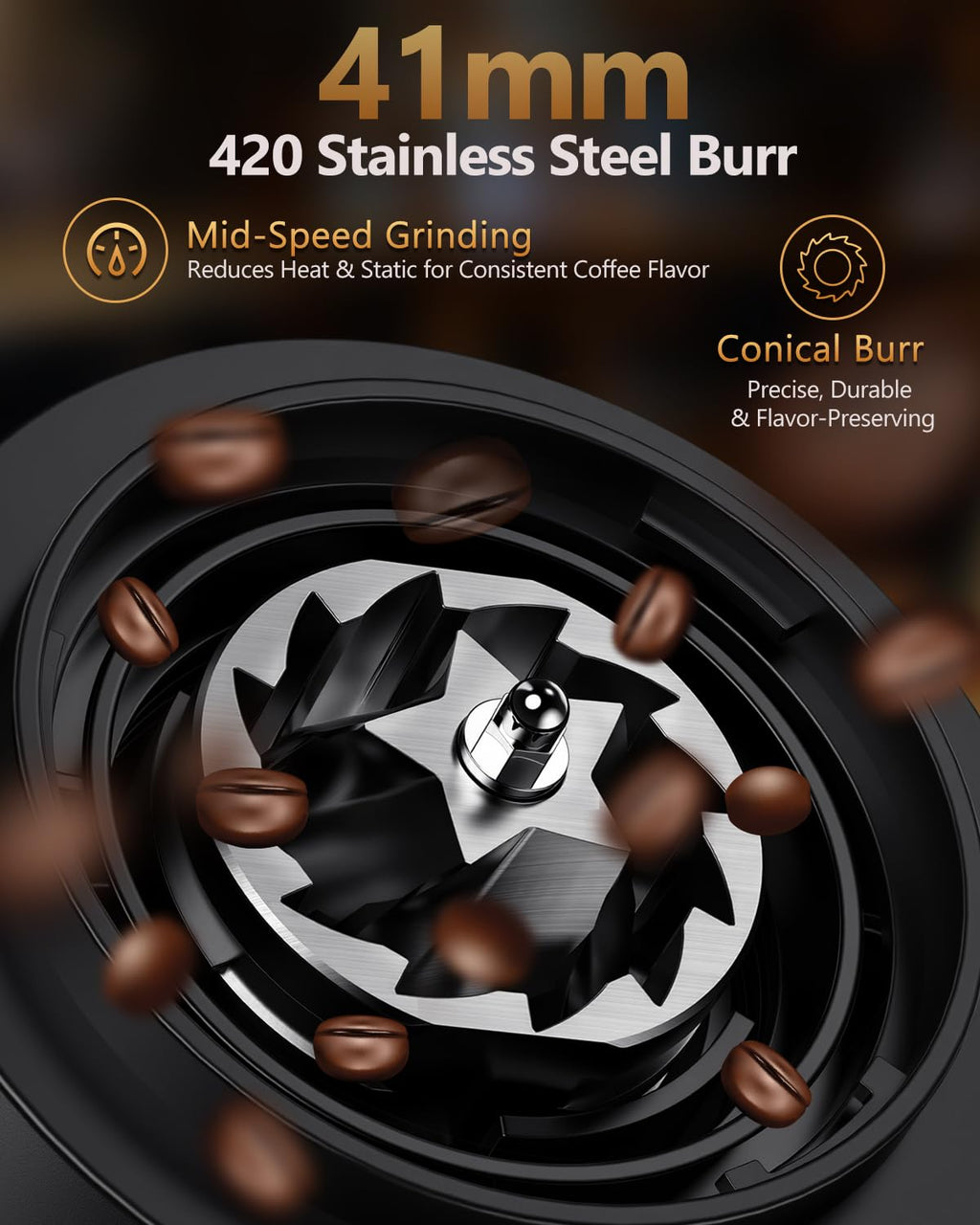 Rechargeable Conical Burr Coffee Grinder with 60 Grind Settings K344