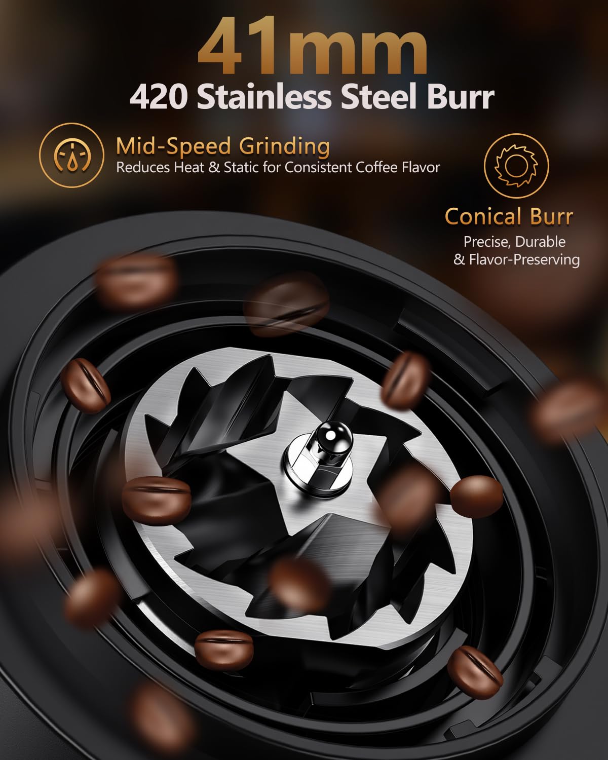 Rechargeable Conical Burr Coffee Grinder with 60 Grind Settings K344