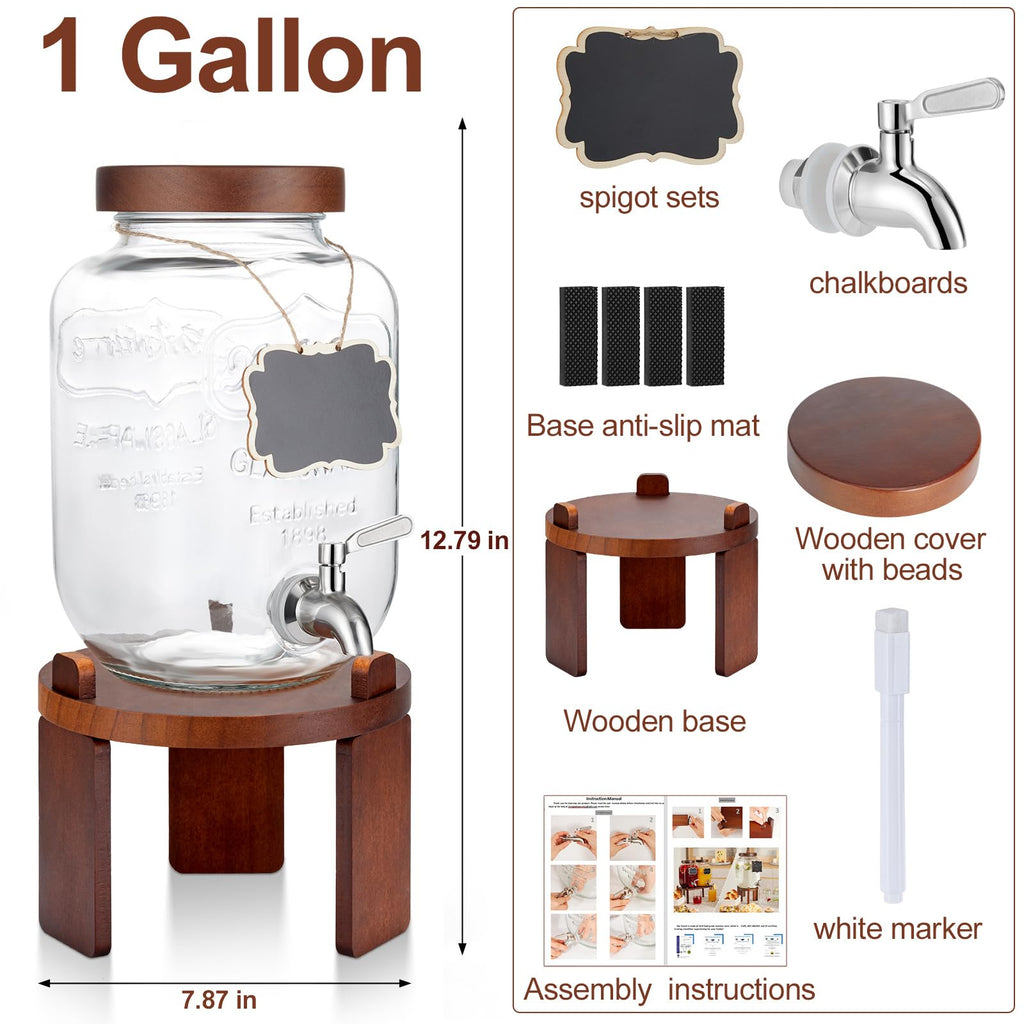 1 Gallon Glass Beverage Dispenser with Stainless Steel Spigot A21098