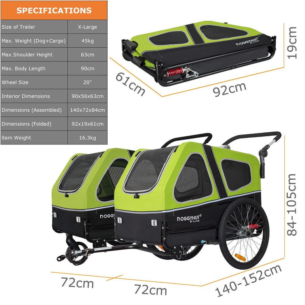 XL Pet Bike Trailer & Stroller with Suspension Wheels B9089