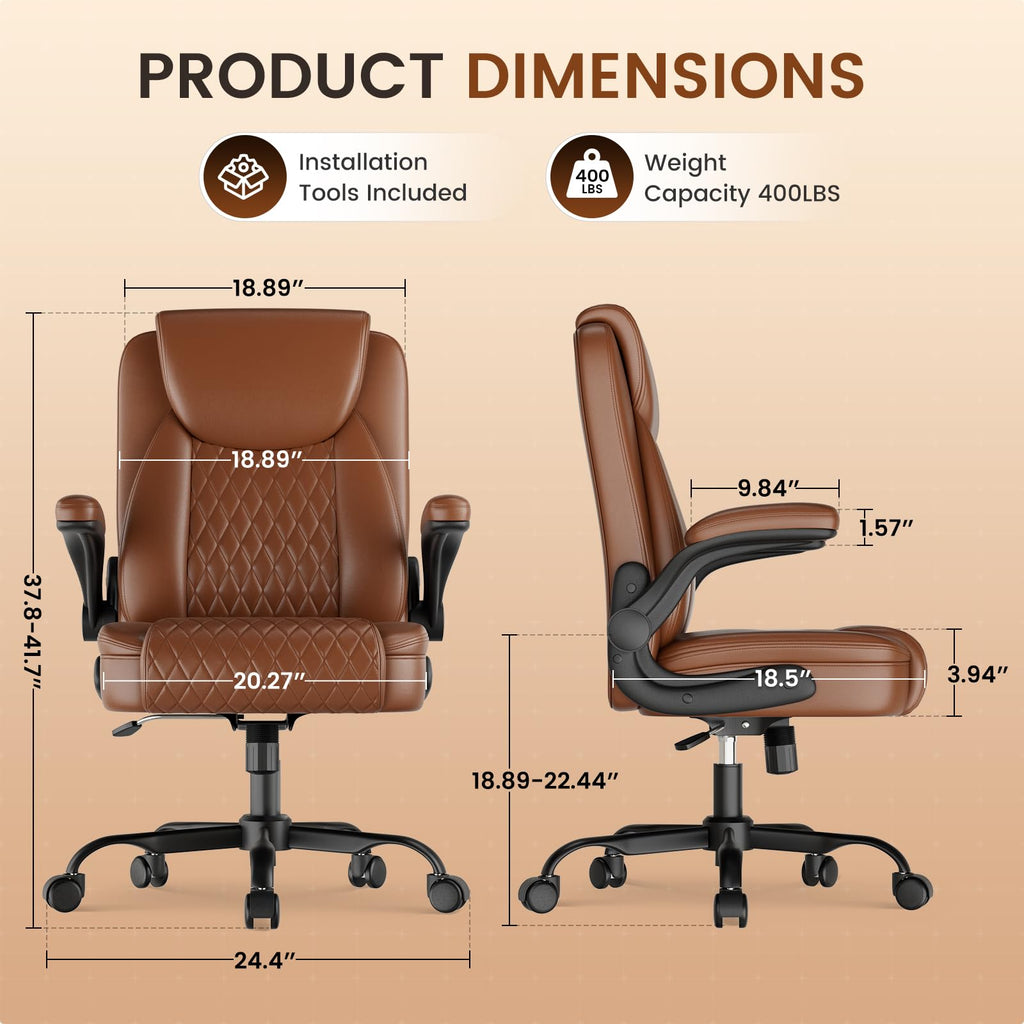 Brown PU Leather Office Chair with Flip-up Arms I550012