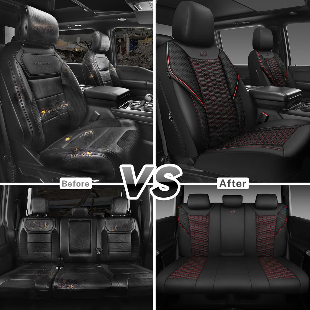 3D Foam Mesh Faux Leather Car Seat Covers Full Set, Black and Red O146950