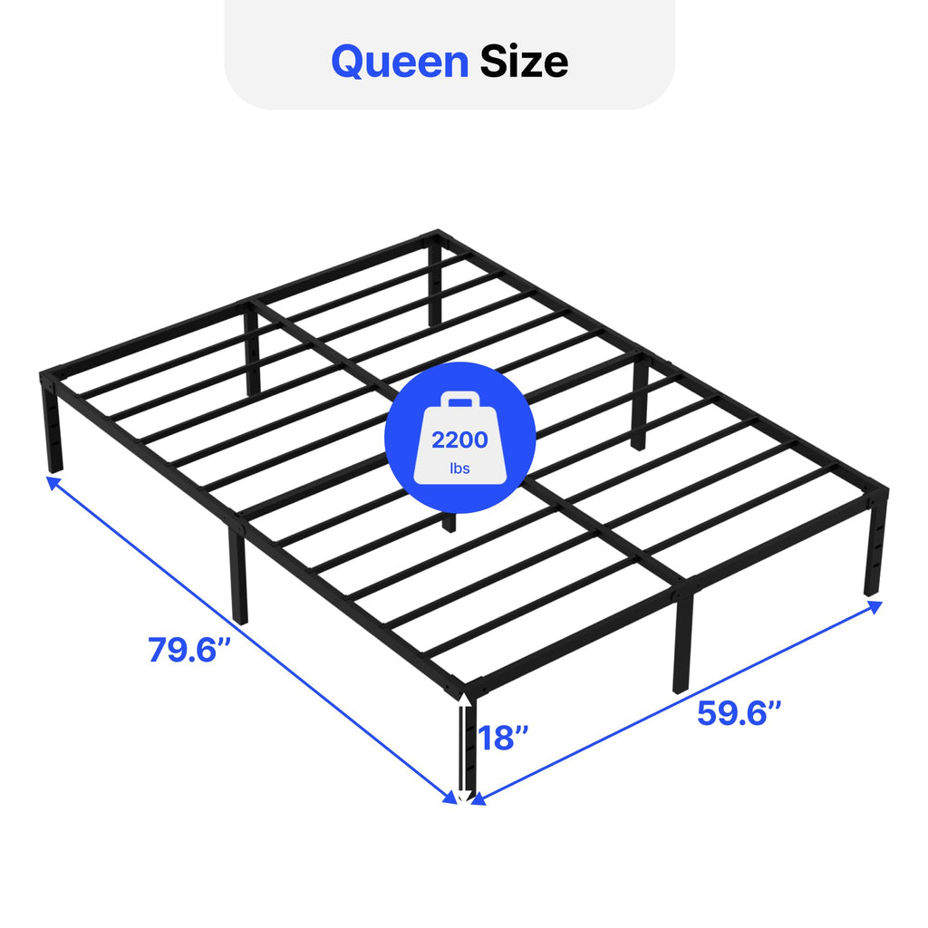 18 Inch Queen Size Metal Platform Bed Frame with Underbed Storage S782319