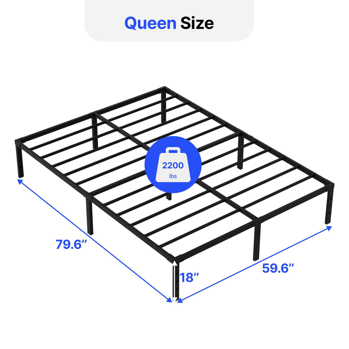 18 Inch Queen Size Metal Platform Bed Frame with Underbed Storage S782319