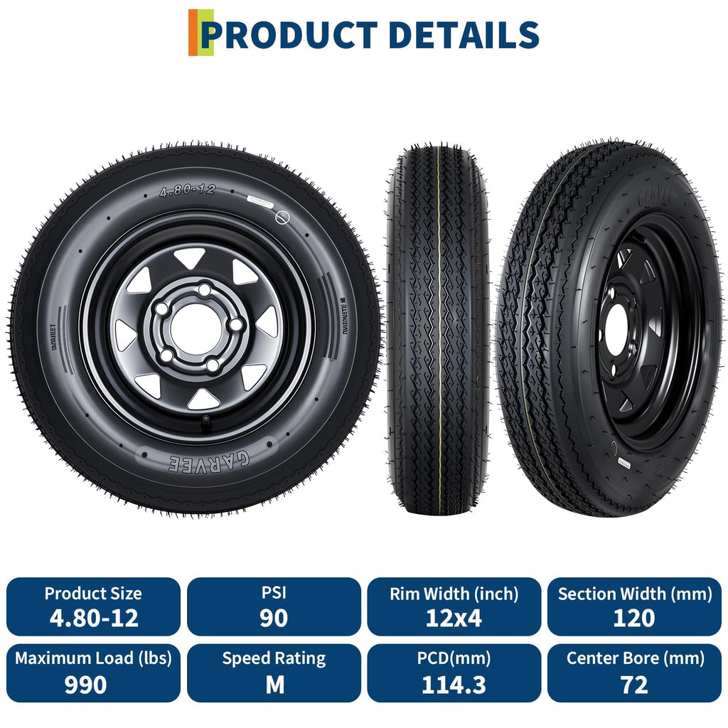 2-Pack 4.80-12 Trailer Tires with 12" Rims D8371