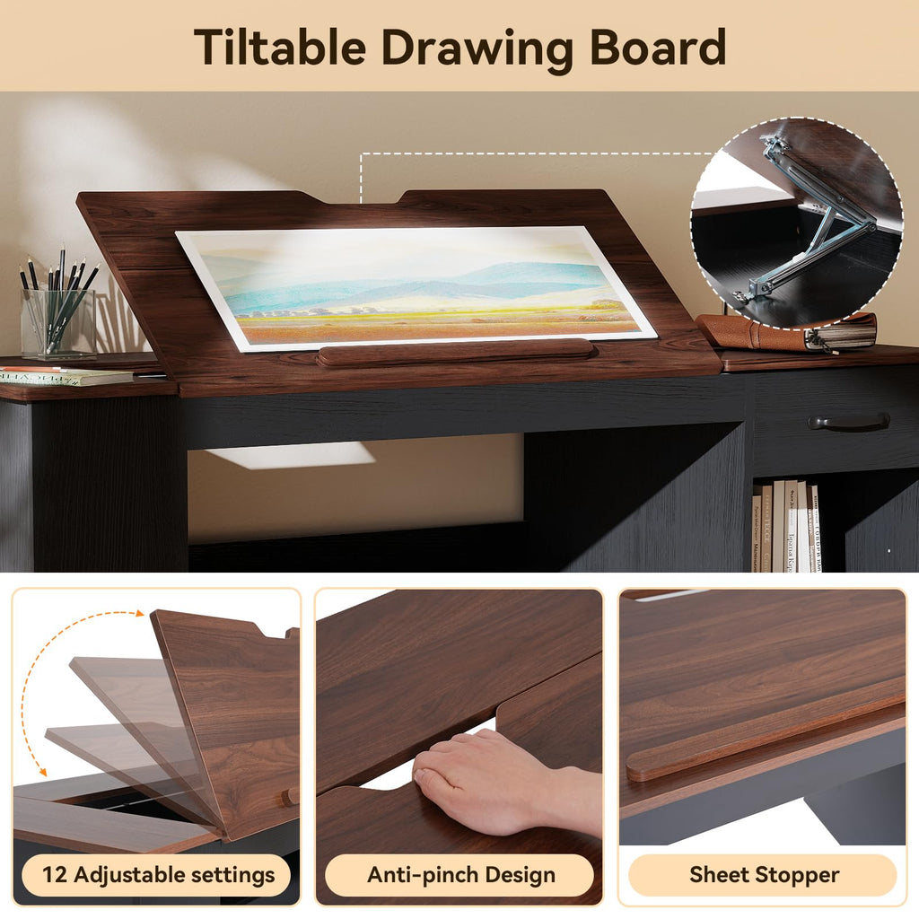 55.1" Black Drafting Table F488617