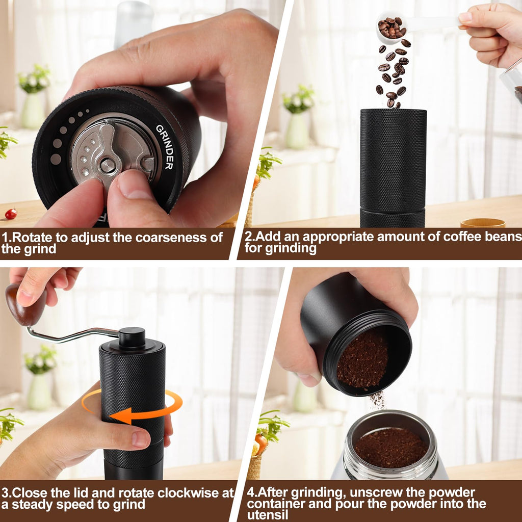 Manual Coffee Grinder Detachable Stainless Steel Conical Burr Black G877
