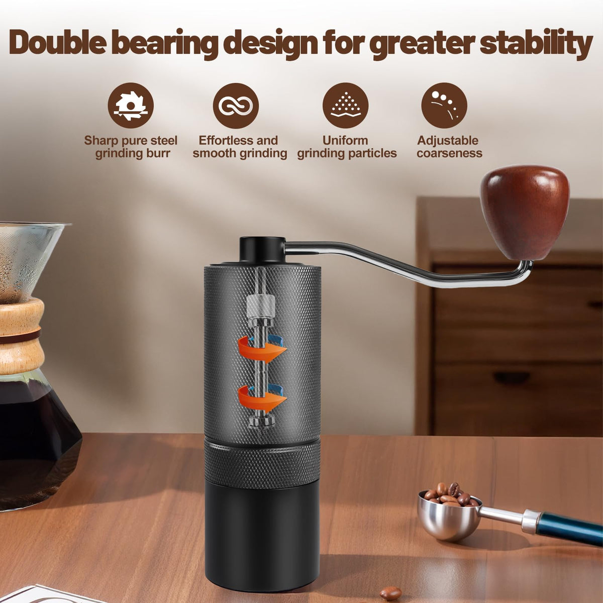 Manual Coffee Grinder Detachable Stainless Steel Conical Burr Black G877