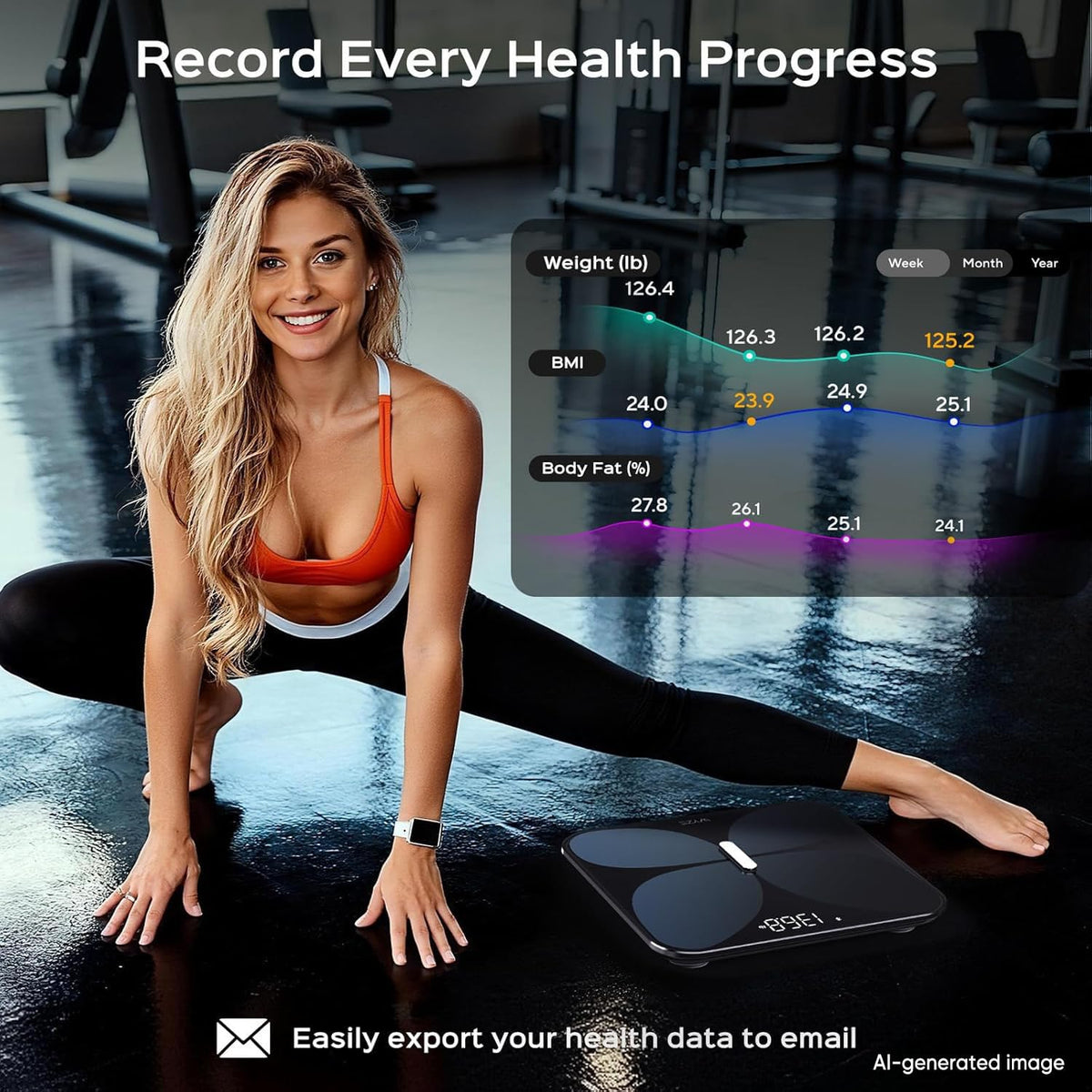 Smart Bathroom Scale, Bluetooth, 400 lbs, Black H334