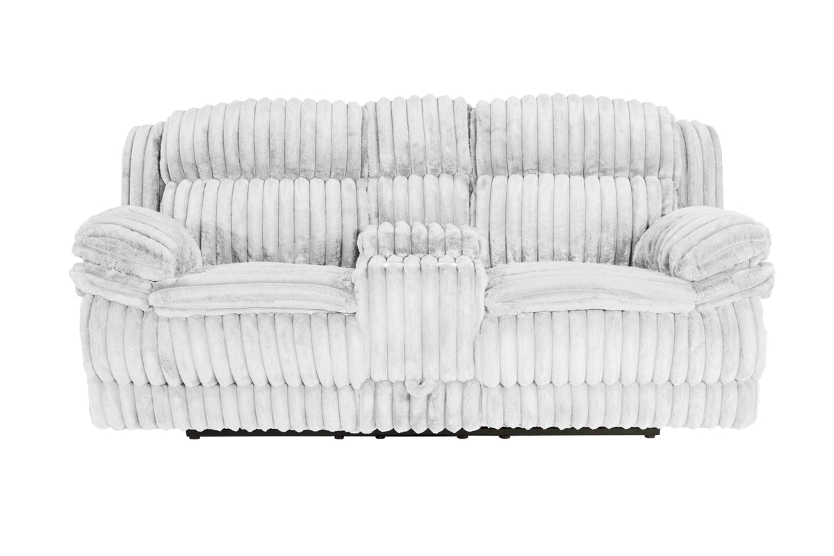 Light Gray Corduroy Loveseat Recliner with Console Drawer X324